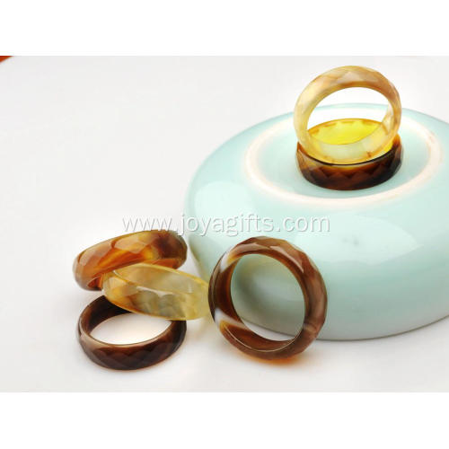 Fashion Natural 6MM Yellow Agate Gemstone Faceted Women Rings